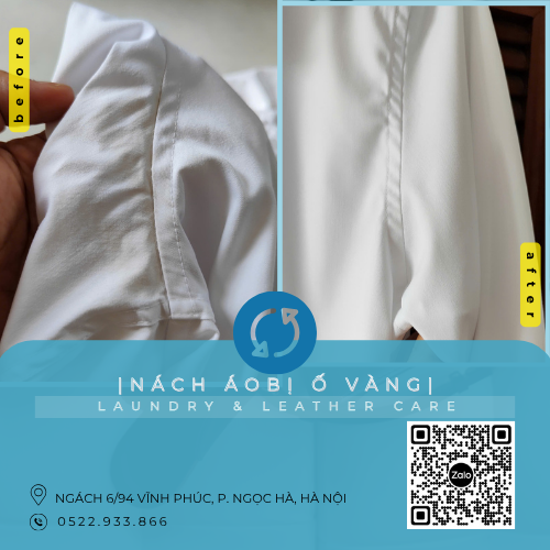 Hình ảnh trước và sau khi xử lý tẩy nách áo ố vàng tại DrClean247